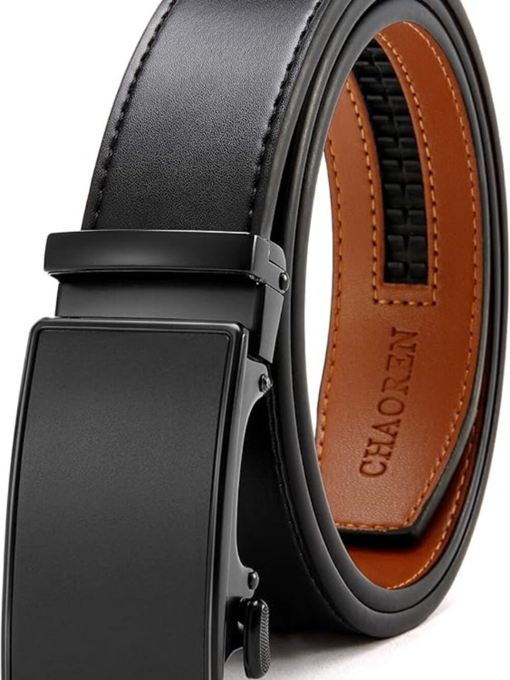 CHAOREN Men's Adjustable Ratchet Belt Black Leather 32"-38"